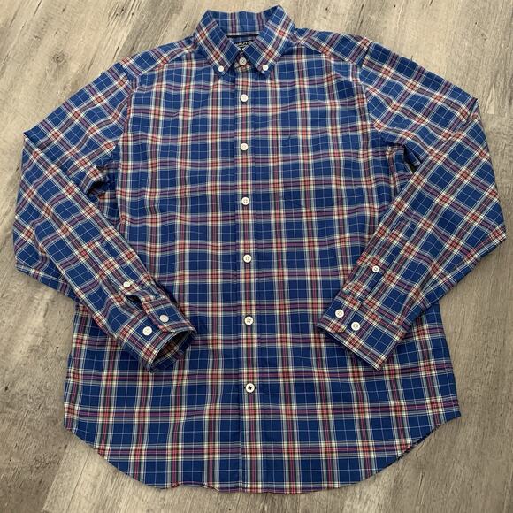 Nautica Flex Classic Fit Shirt Mens Sz Small Navy Blue Plaid Button Up Stretch - Picture 1 of 7